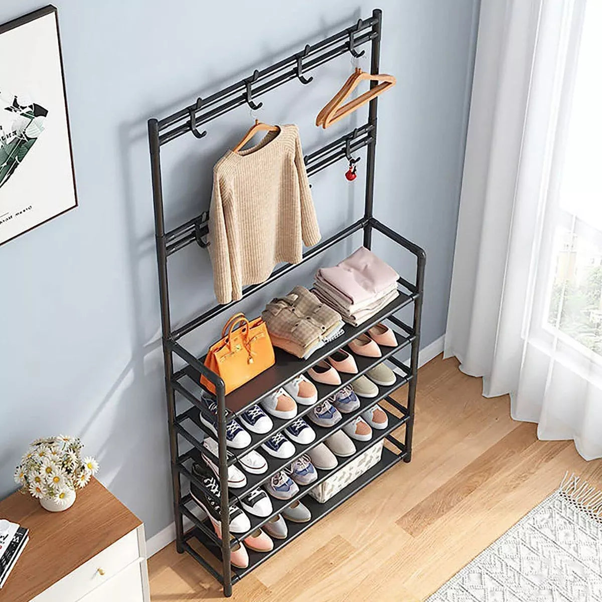 Perchero con Estante en Hierro y Tela Tnt