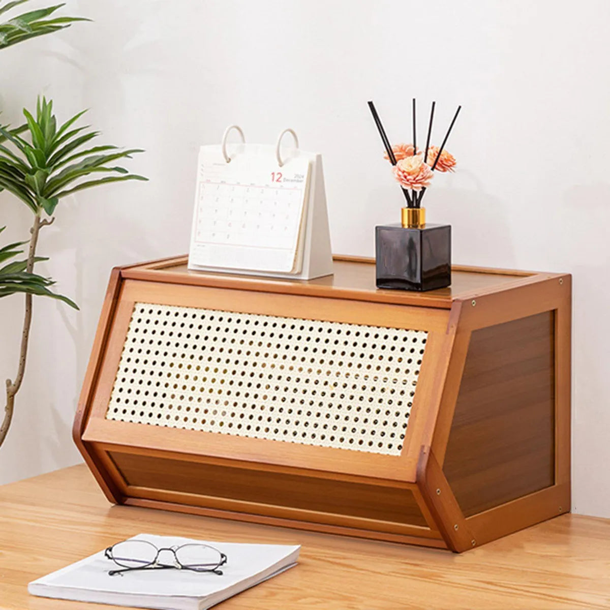 Canasto Apilable de Bambú con Puerta