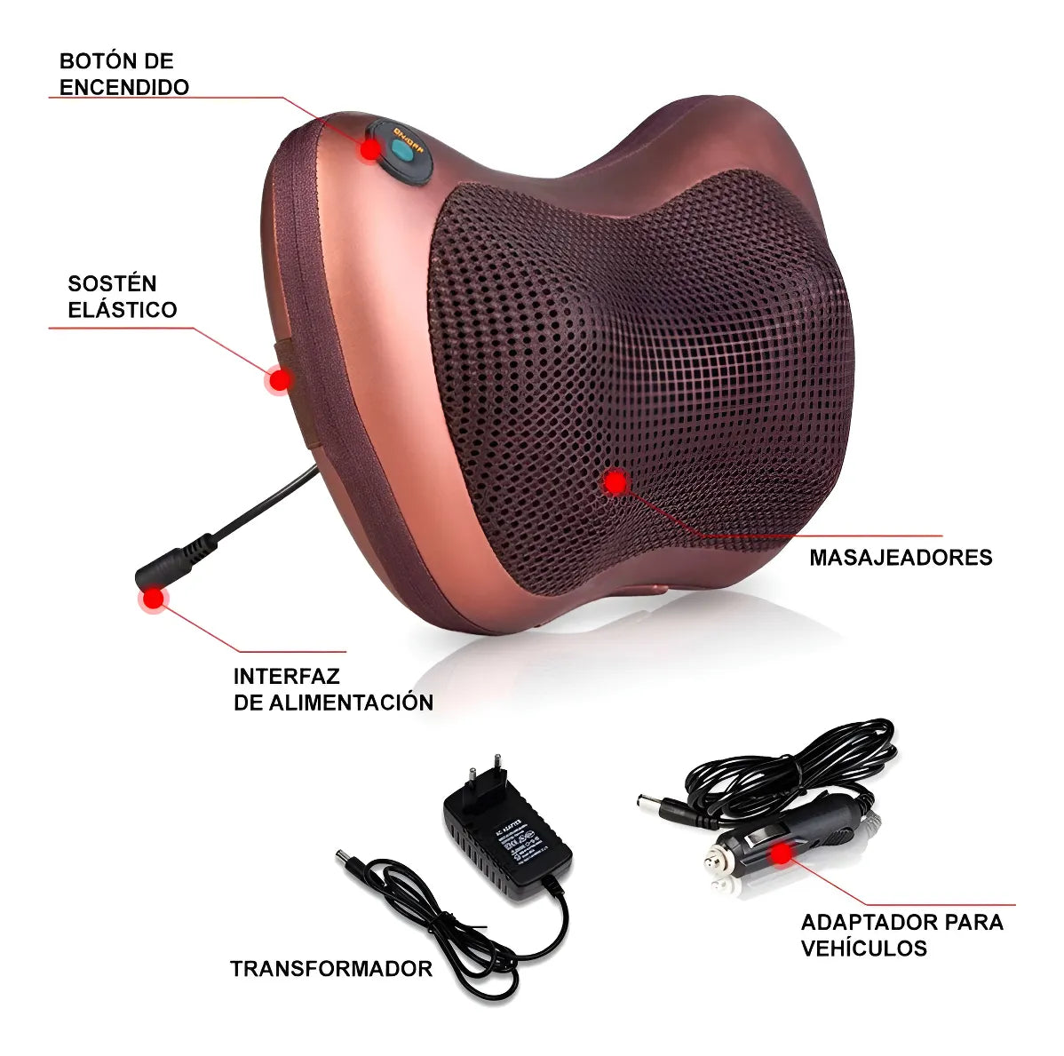 Cojin Masajeador CarPillow con Temperatura y Rodillos