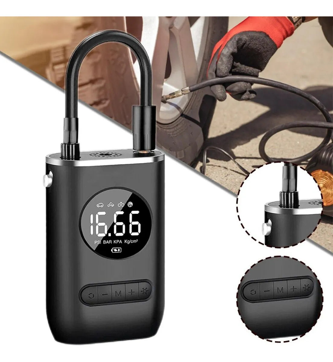 Inflador Compresor Portátil Digital Recargable USB