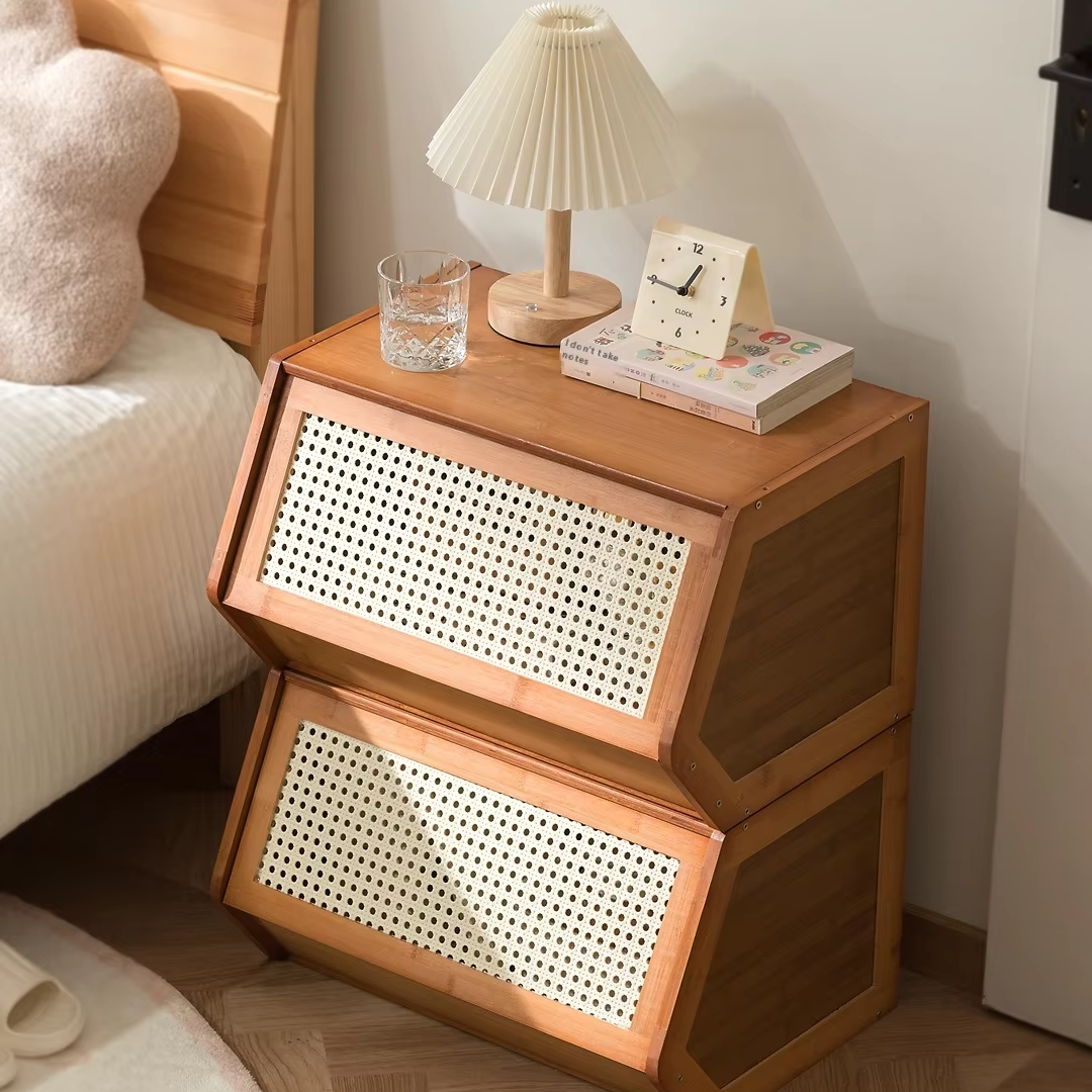 Canasto Apilable de Bambú con Puerta