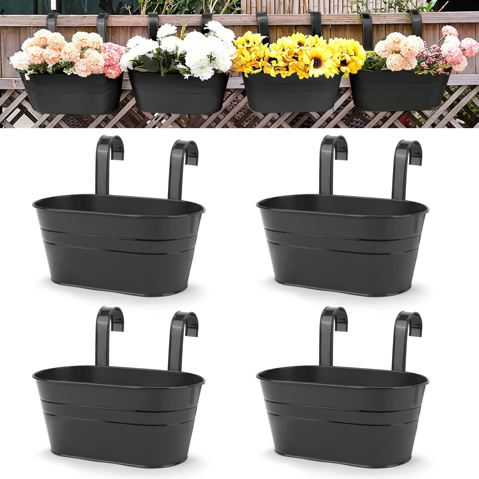 Pack de 4 Macetas de Metal para Barandilla Plantas