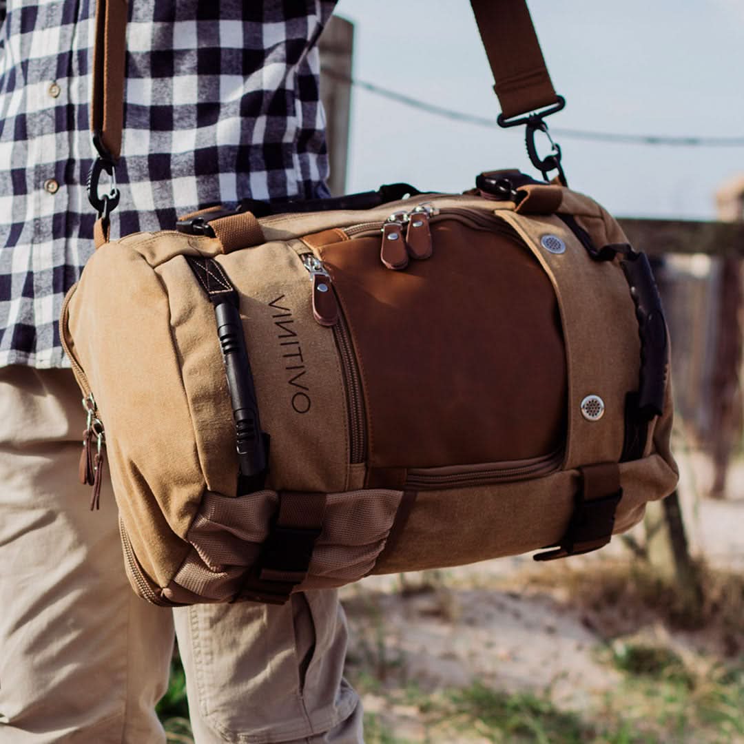 Mochila Overmont de Lona y Cuero con Gran Capacidad