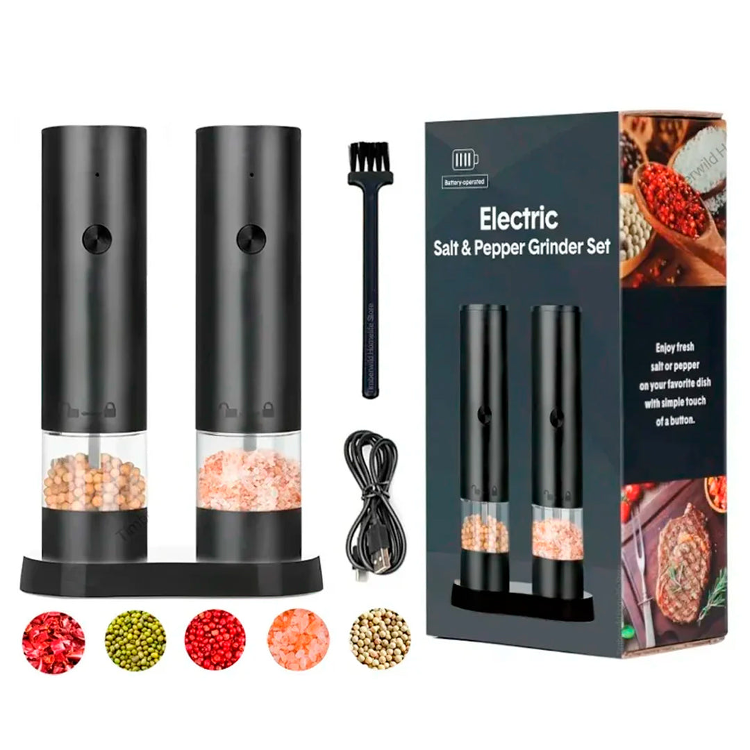 Set de 2 Molinillo Recargable Automatico con 4 Tipo Molienda