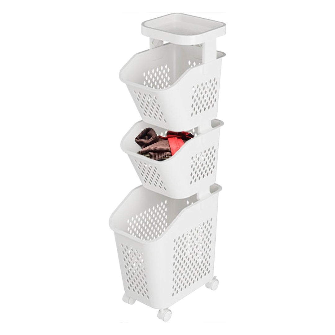 Organizador Apilable de Ropa con Tres Canastos y Ruedas