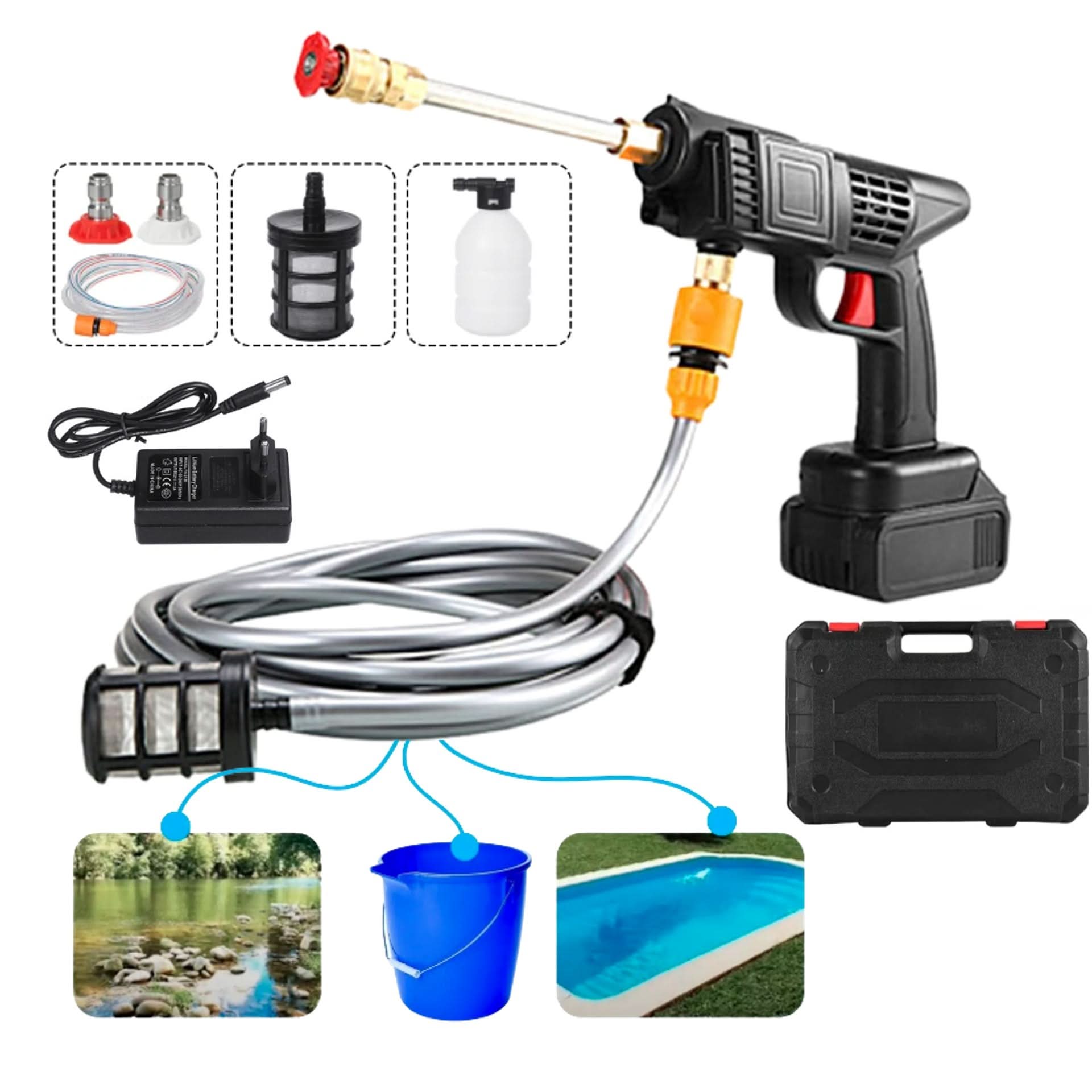 Hidrolavadora Portatil con Bateria de 21v en Valija