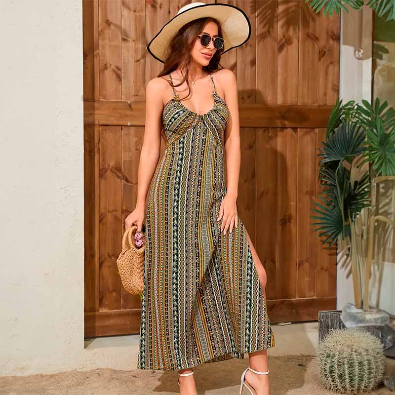 Vestido Largo con Tirantes Etnic Espalda Cruzada