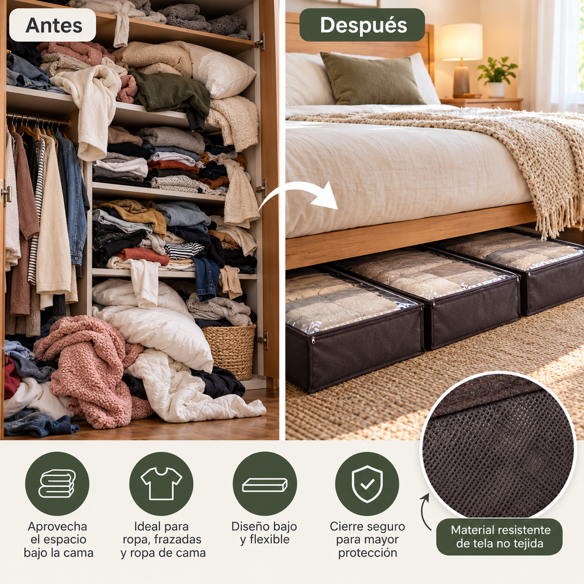 Set de 3 Bolsas Organizadoras Bajo Cama con Cierre