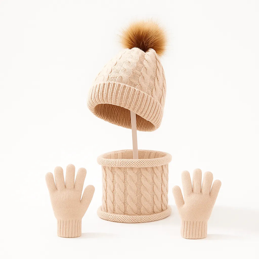Kit Winter de Gorro con Bufanda y Guantes de Punto
