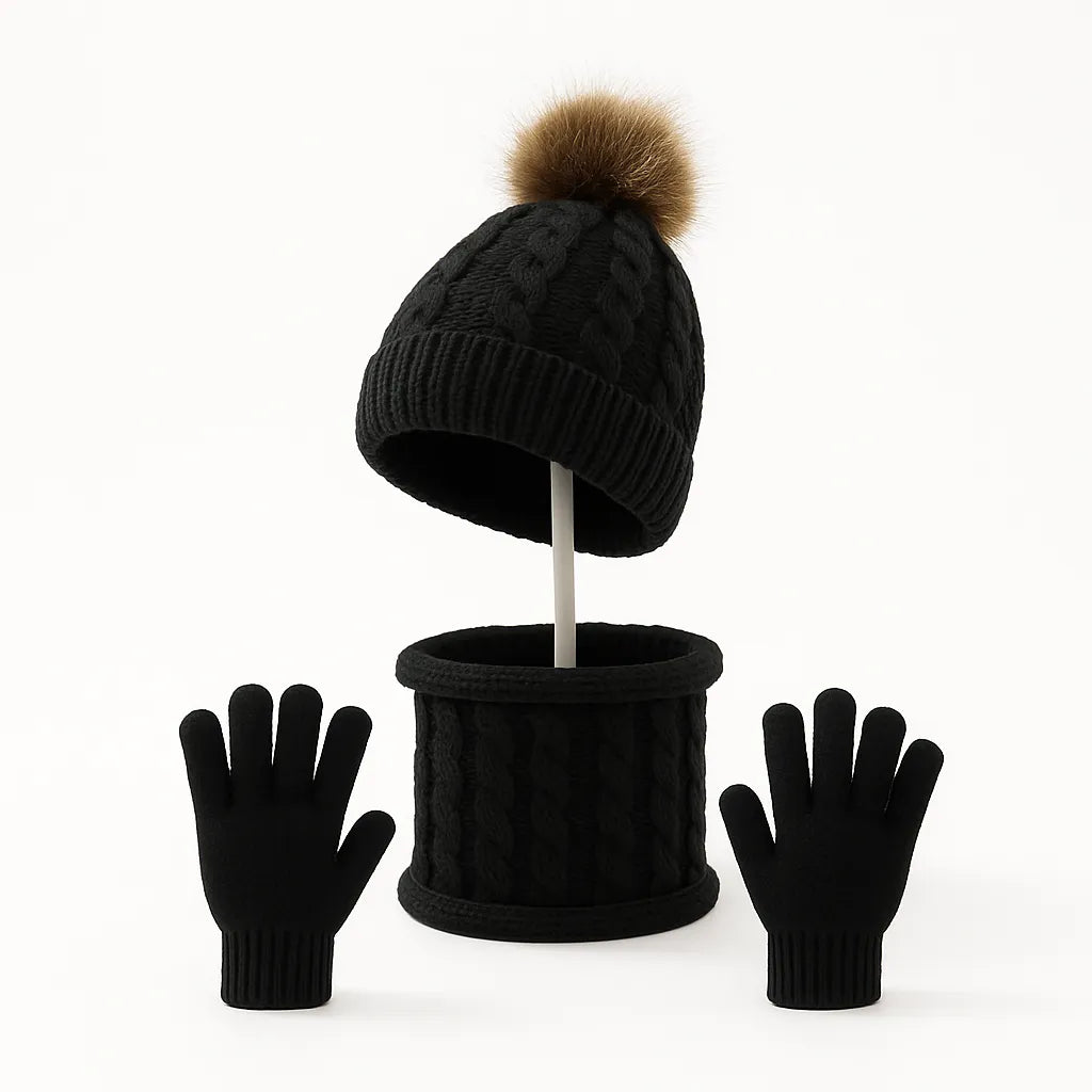 Kit Winter de Gorro con Bufanda y Guantes de Punto