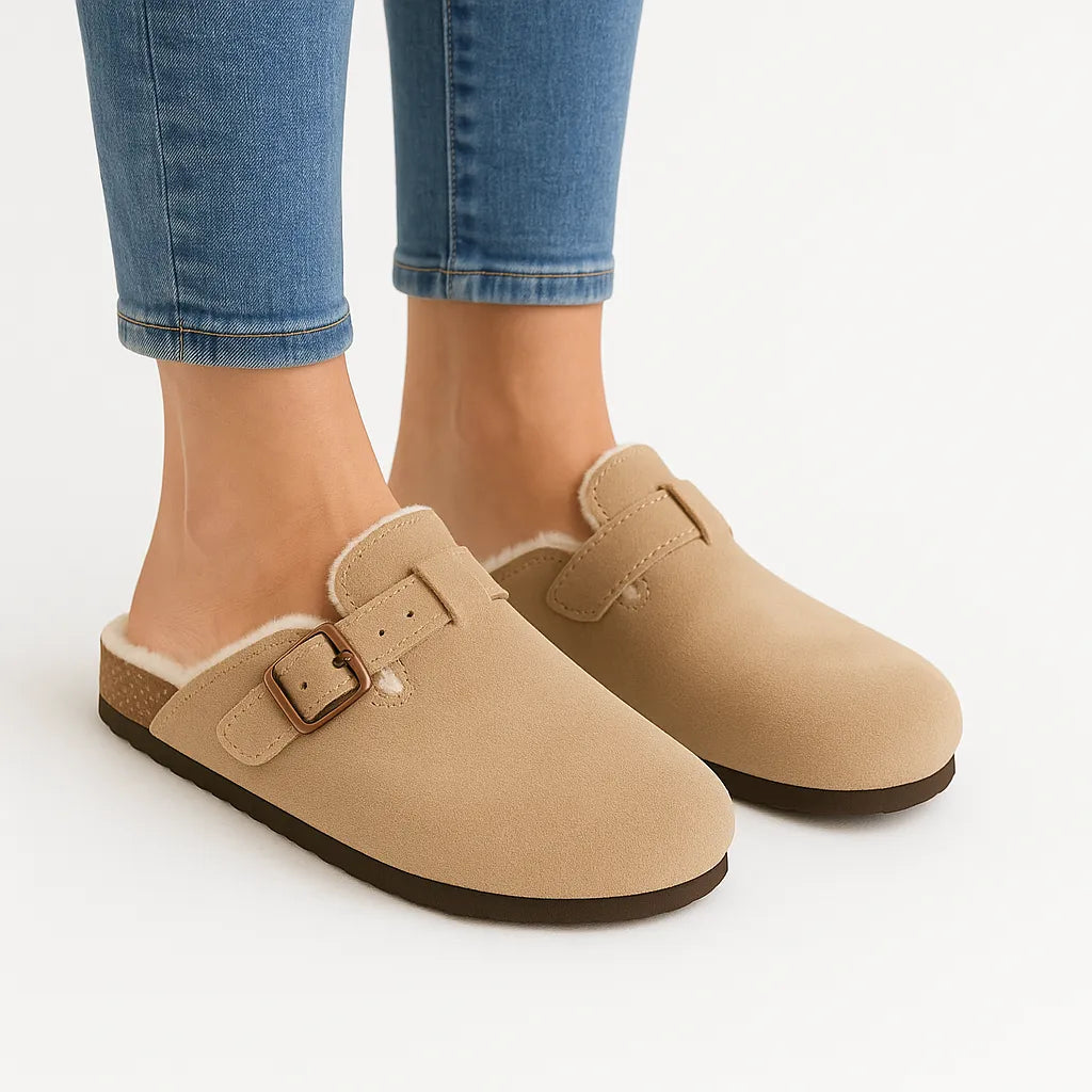 Zapatillas Clogs Fuzzy en Gamuza con Corderito