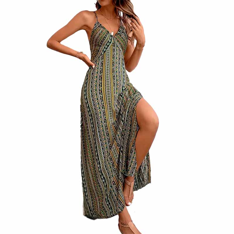Vestido Largo con Tirantes Etnic Espalda Cruzada