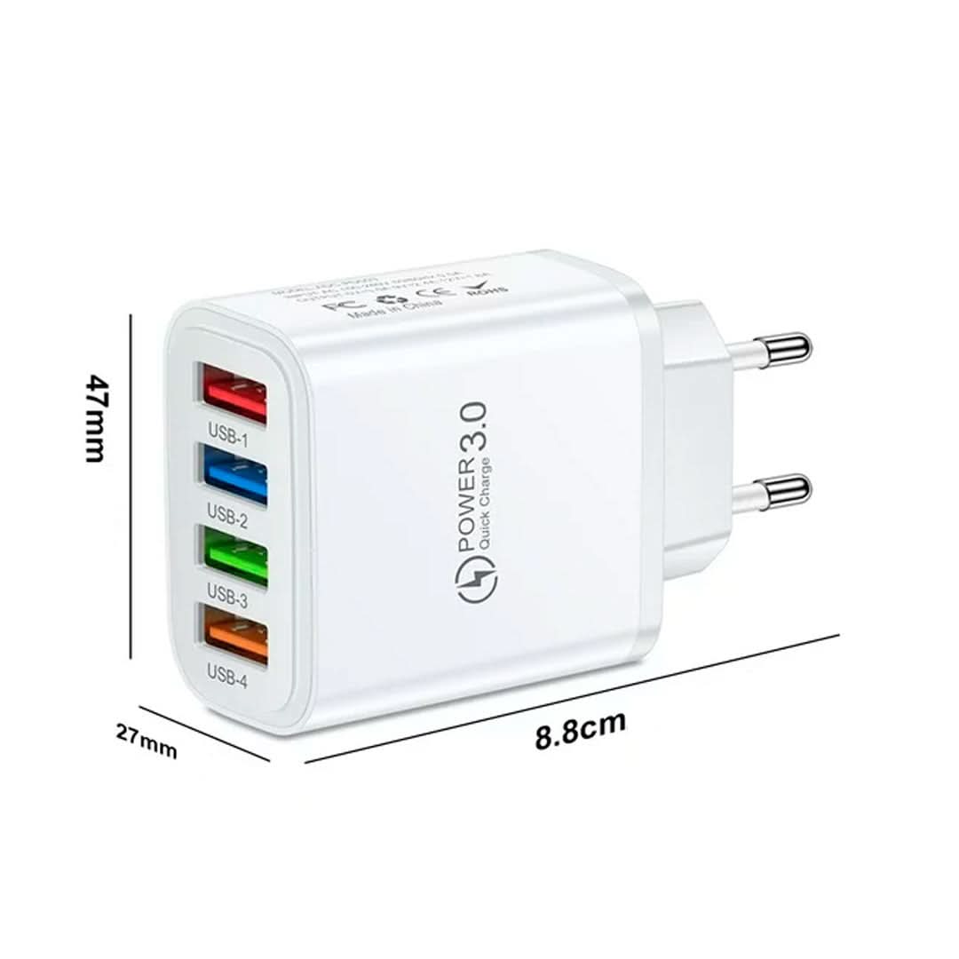 Cargador Blanco Usb 3.0 de 40w con 4 Puertos