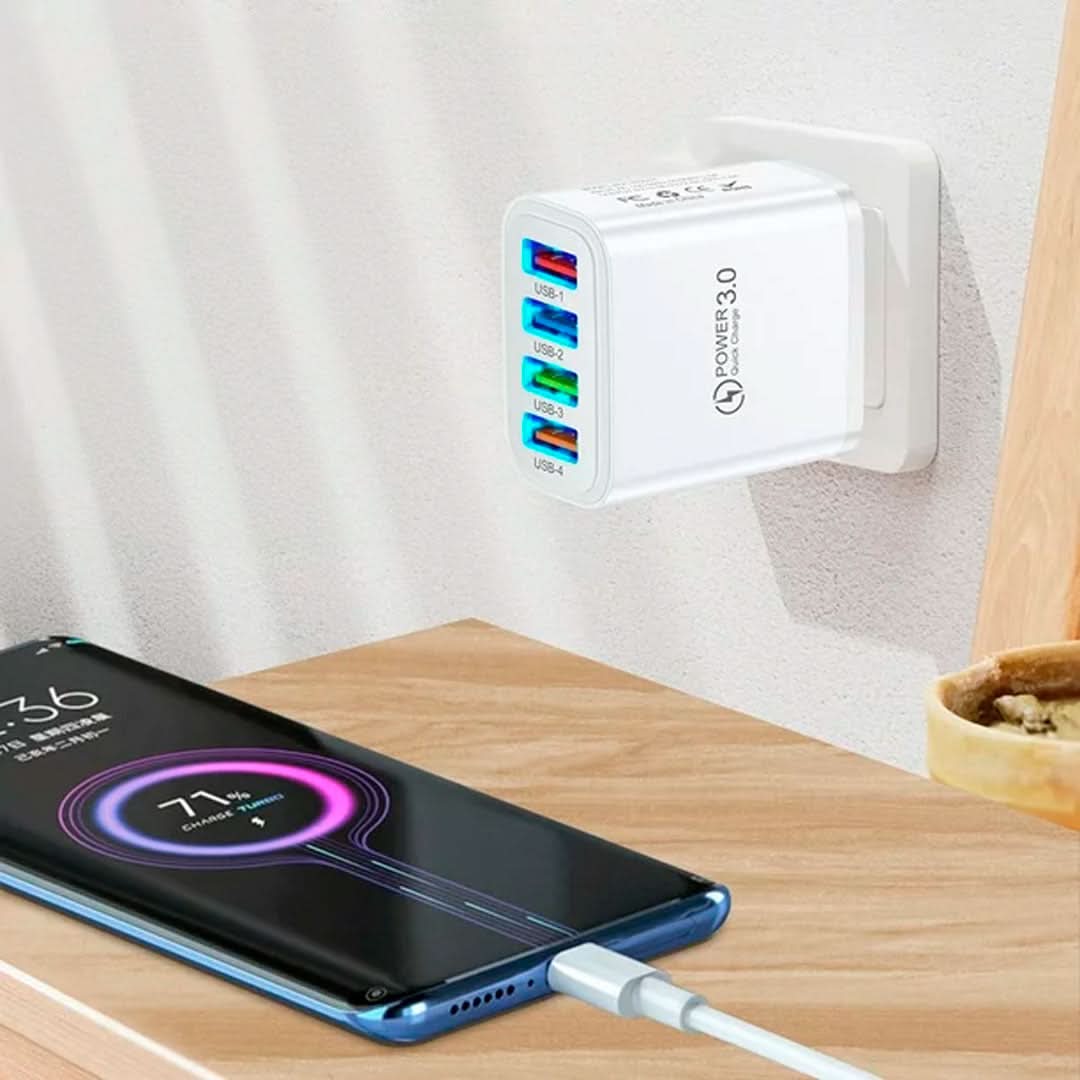Cargador Blanco Usb 3.0 de 40w con 4 Puertos