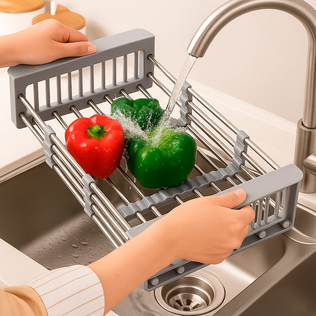 Escurridor Extensible de Acero y Plástico para Pileta