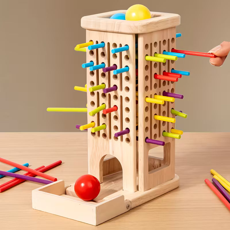 Juego de Logica Torre de Madera con Pelotas y Palitos