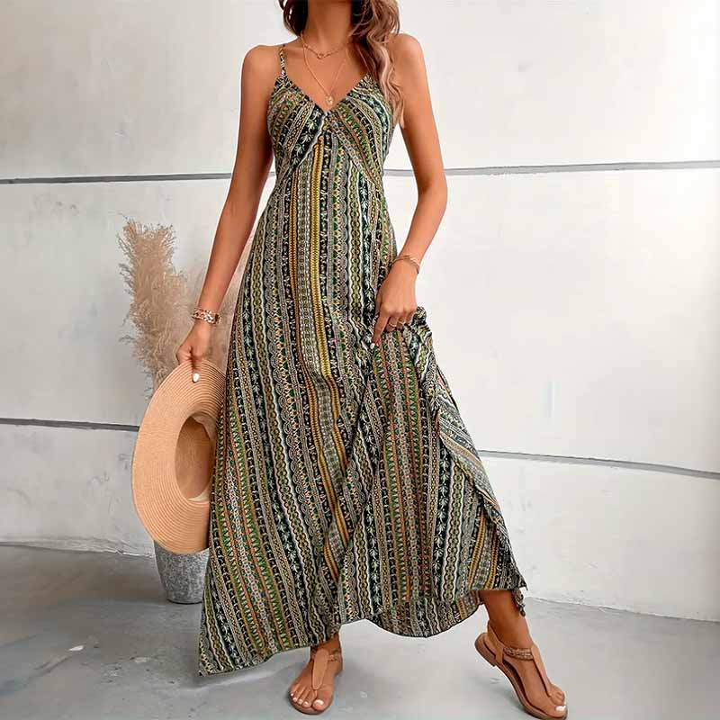 Vestido Largo con Tirantes Etnic Espalda Cruzada