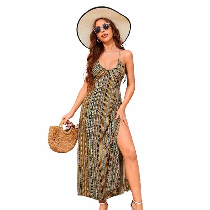 Vestido Largo con Tirantes Etnic Espalda Cruzada