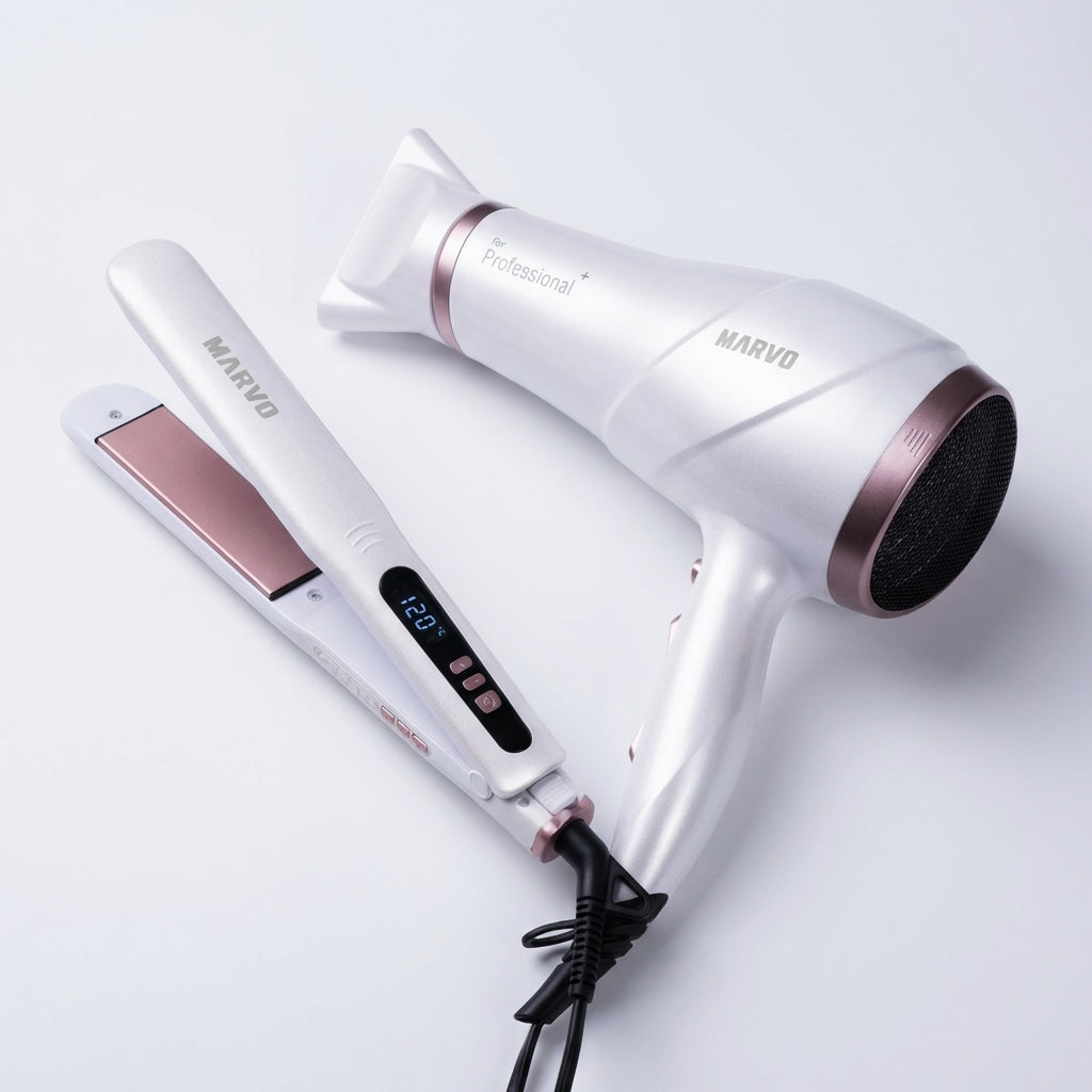 Alisador de Cabello Marvo + Secador Blanco HCP-004