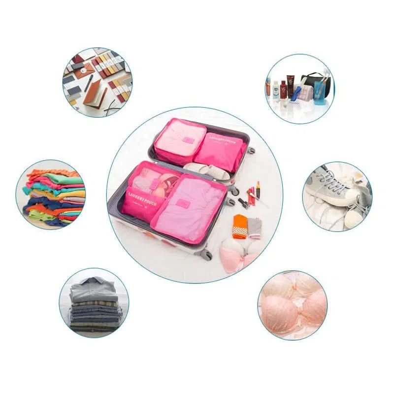 Set de 6 Bolsas Organizadoras para Viajes Varios Tamaños