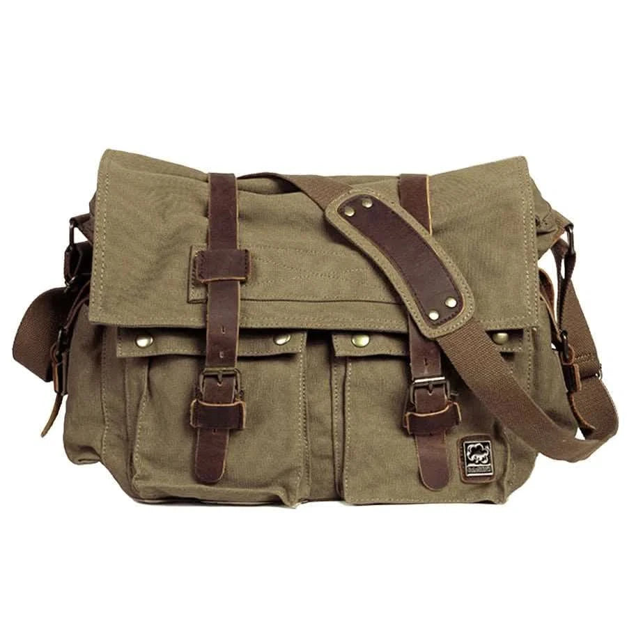 Bolso de Lona y Cuero Gran Capacidad Diseño Vintage