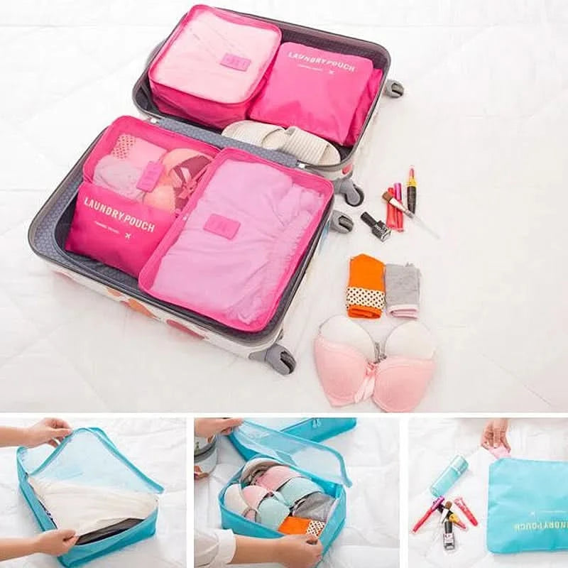 Set de 6 Bolsas Organizadoras para Viajes Varios Tamaños
