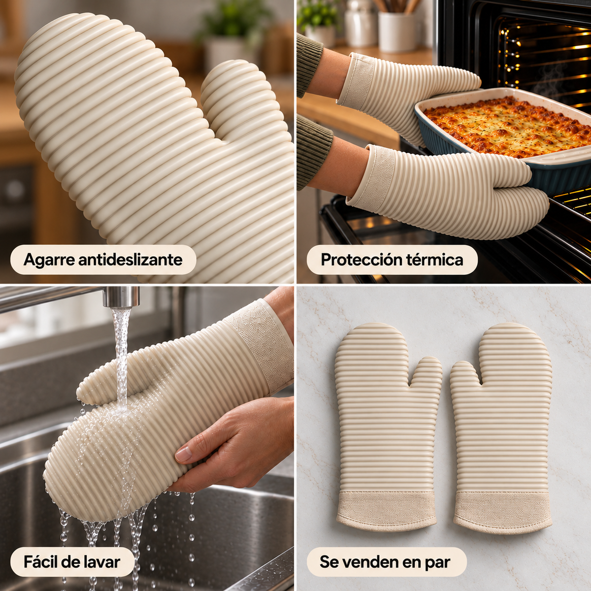 Juego de Guantes de horno de Silicona con Puño de Algodón