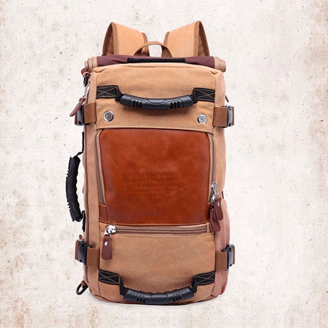 Mochila Overmont de Lona y Cuero con Gran Capacidad