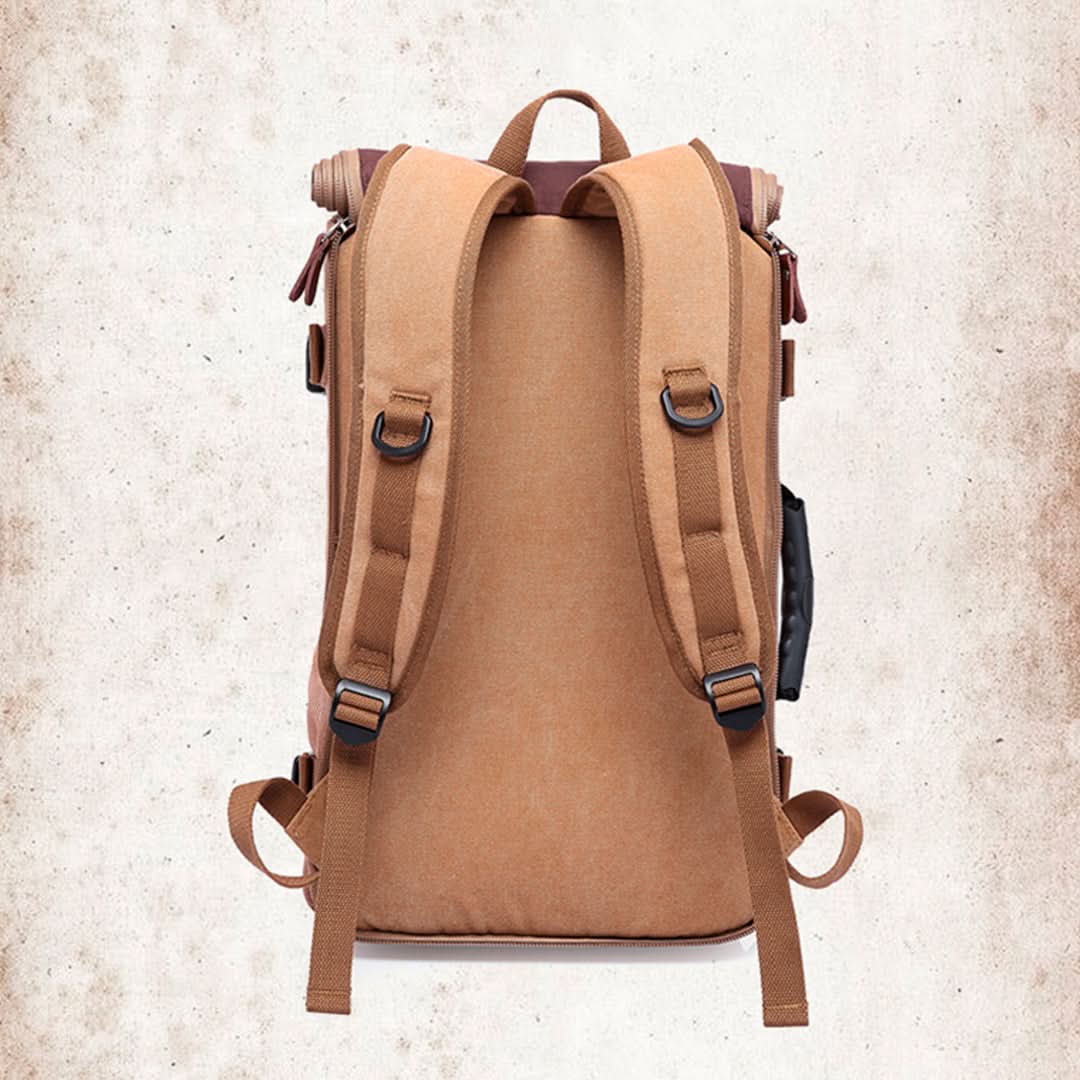 Mochila Overmont de Lona y Cuero con Gran Capacidad