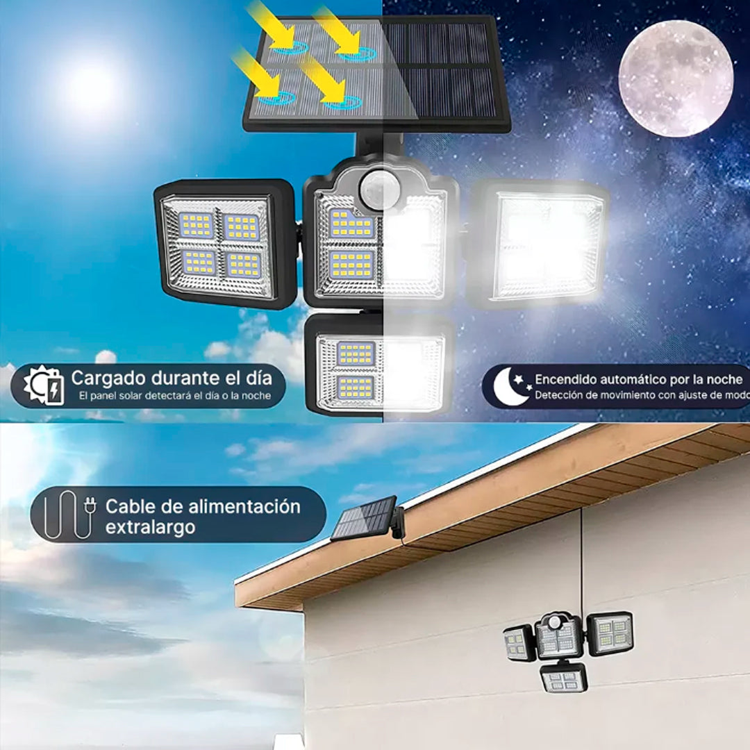 Foco Solar 4 Modulos 35w 2400MAH 198 Leds