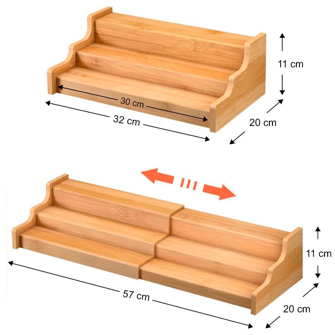 Organizador con Estantes para Cocina con 3 Niveles en Bambú