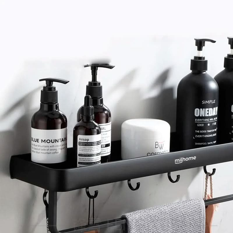 Estante Bruvic para Baño Minimalista con Toallero y Ganchos