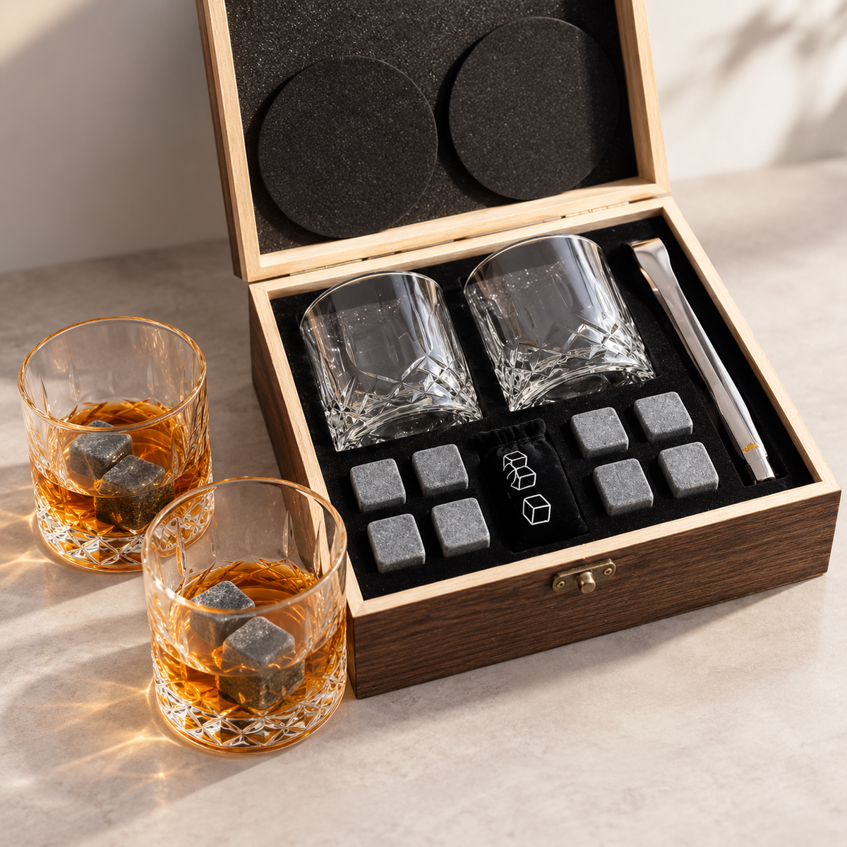 Set De Vasos De Whisky Con Estuche Y 8 Rocas De Granito