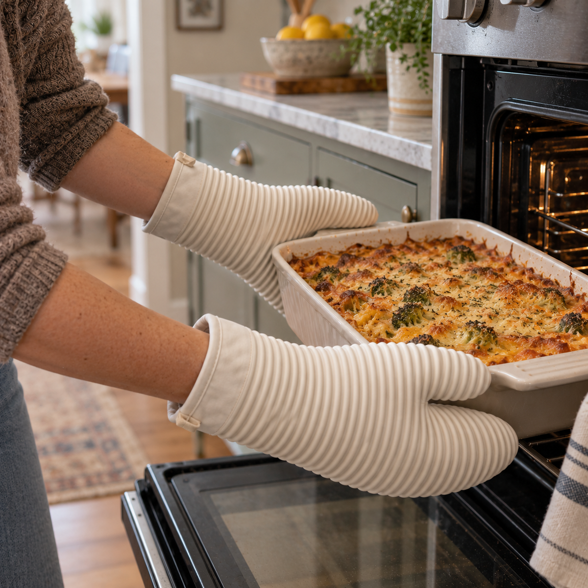 Juego de Guantes de horno de Silicona con Puño de Algodón