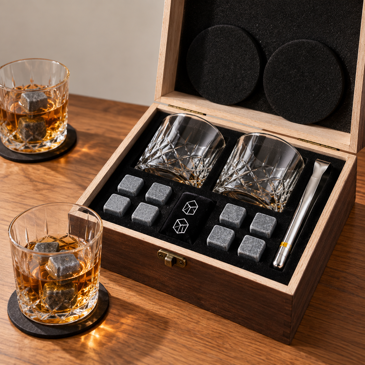 Set De Vasos De Whisky Con Estuche Y 8 Rocas De Granito
