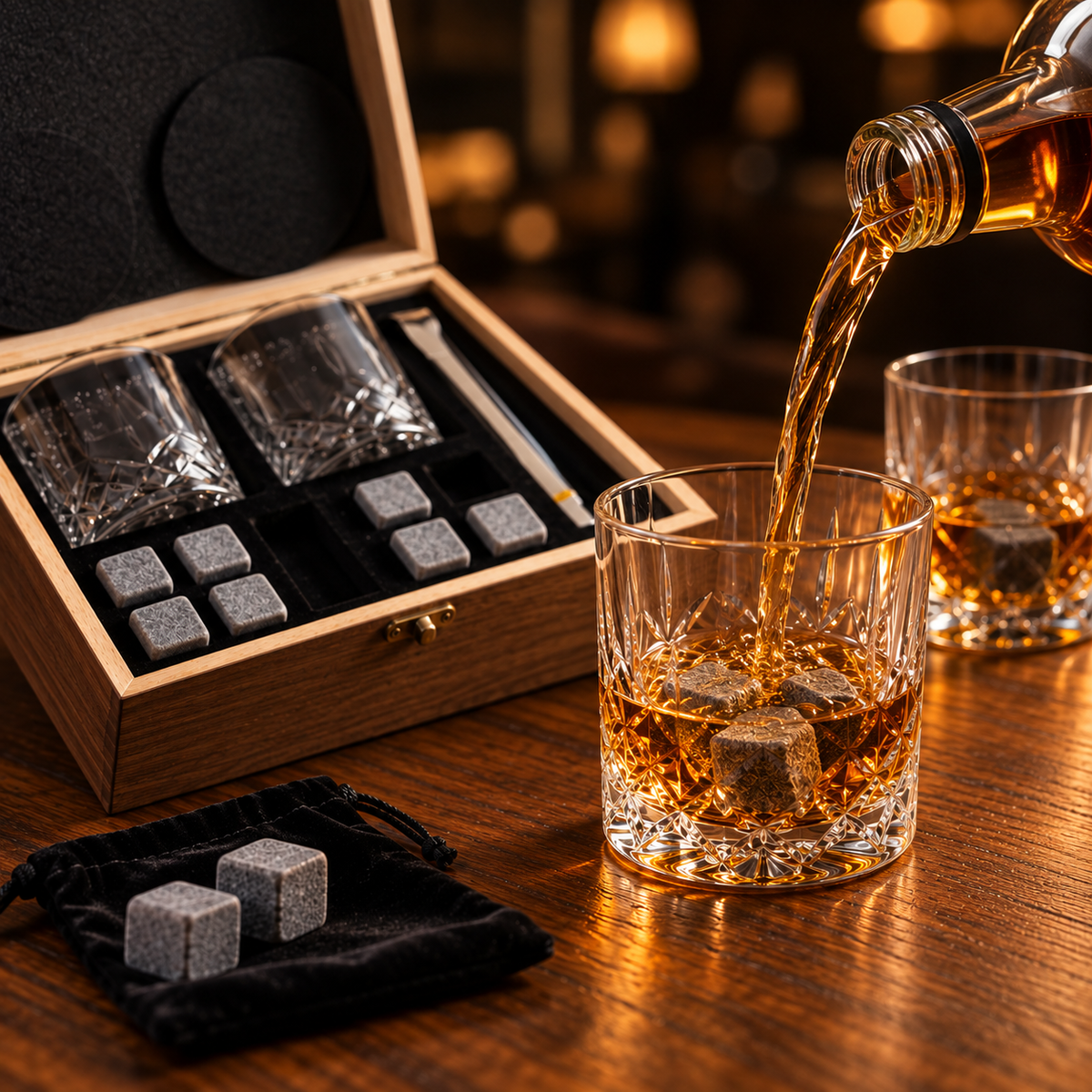 Set De Vasos De Whisky Con Estuche Y 8 Rocas De Granito