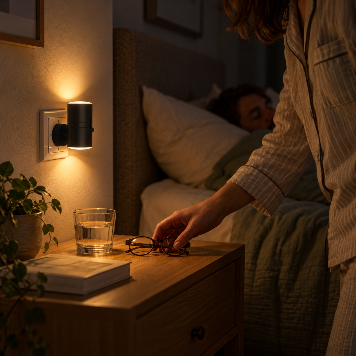 Lampara Veladora Led Dimerizable de Pared Plug-In Calida