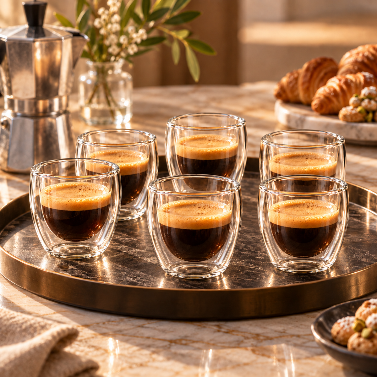 Set X6 Vasos Cafe Expresso Doble Vidrio Borosilicato 80ml
