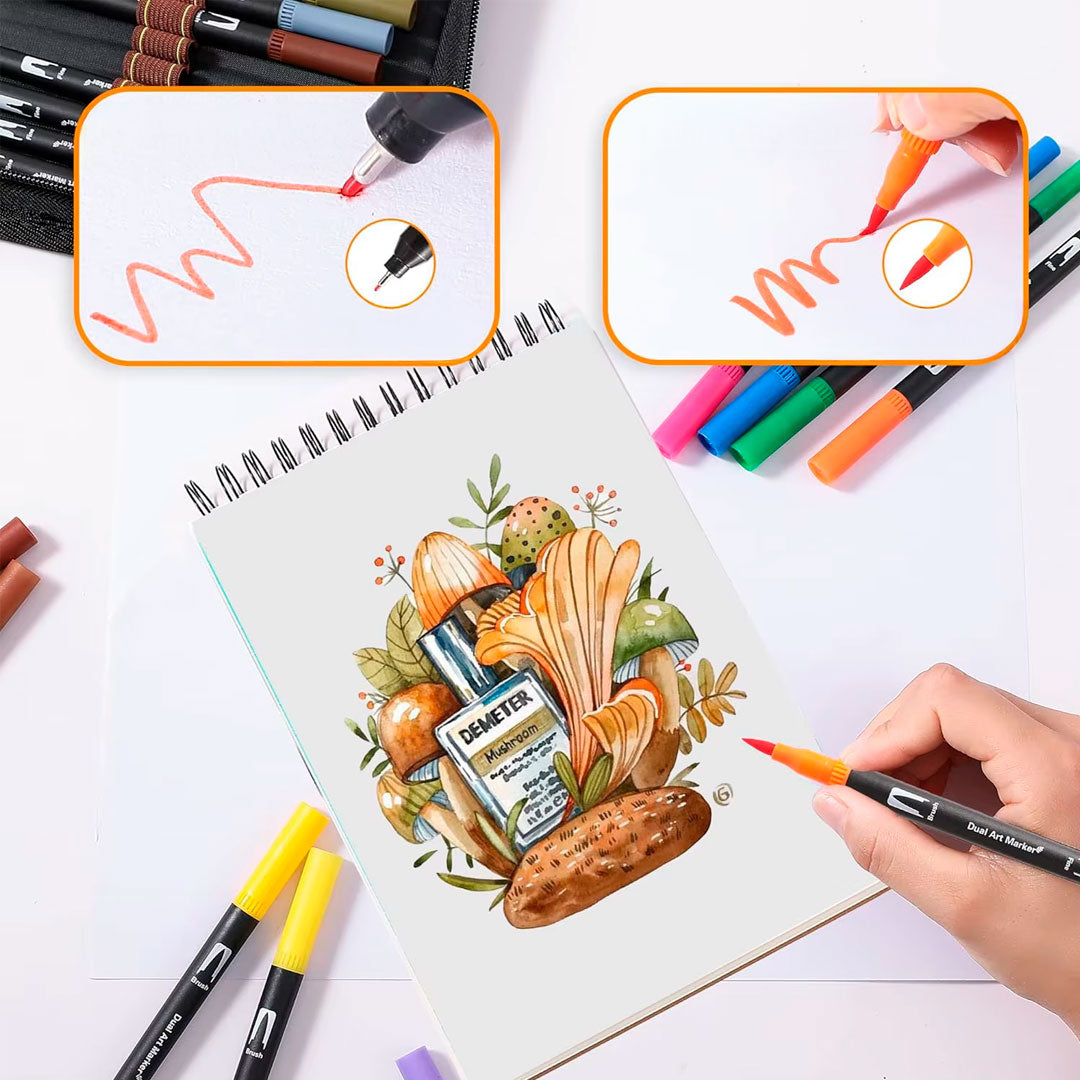 Juego de Marcadores Artisticos de Doble Pincel con Punta Fin