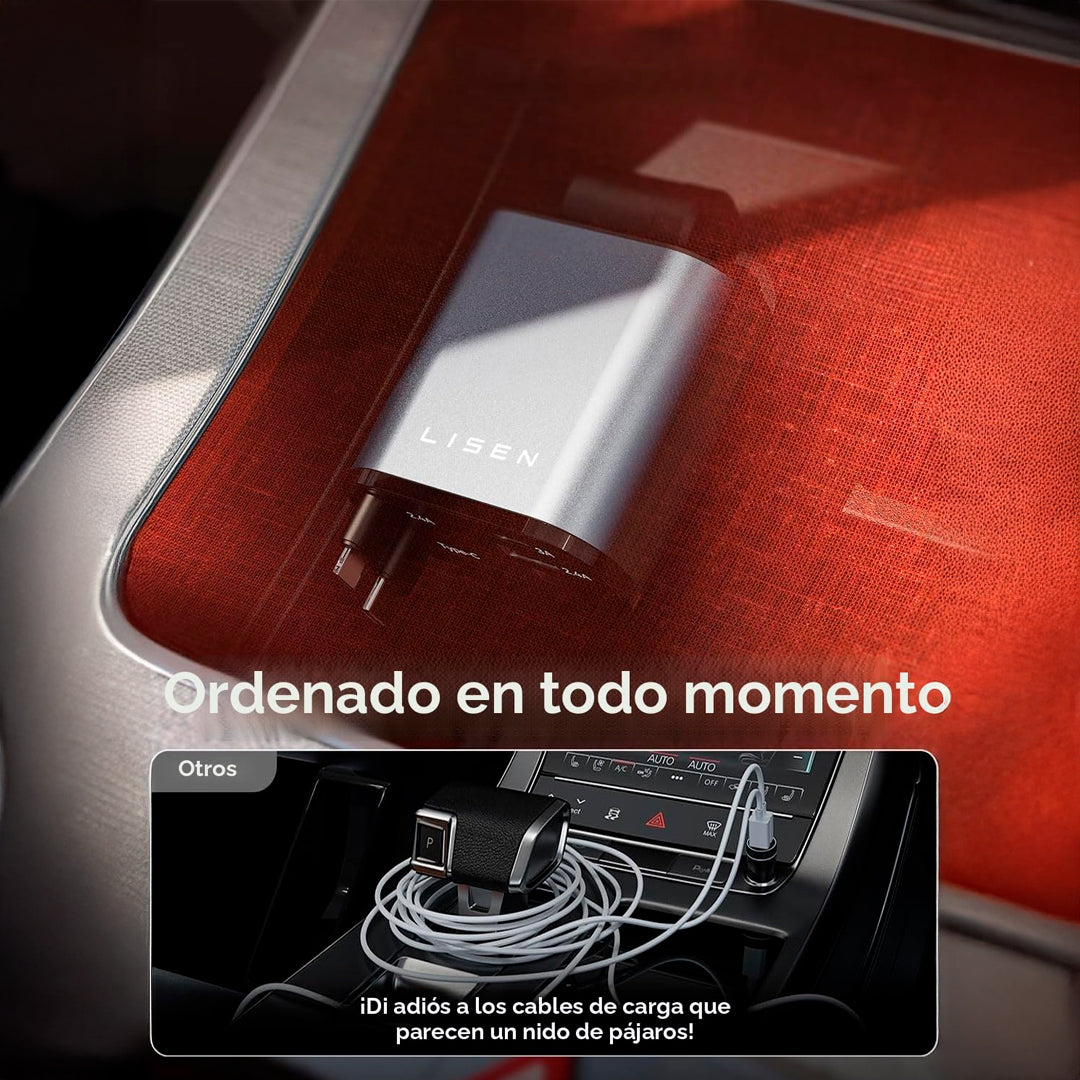 Cargador de Auto LISEN con Cables Retractil 4 en 1