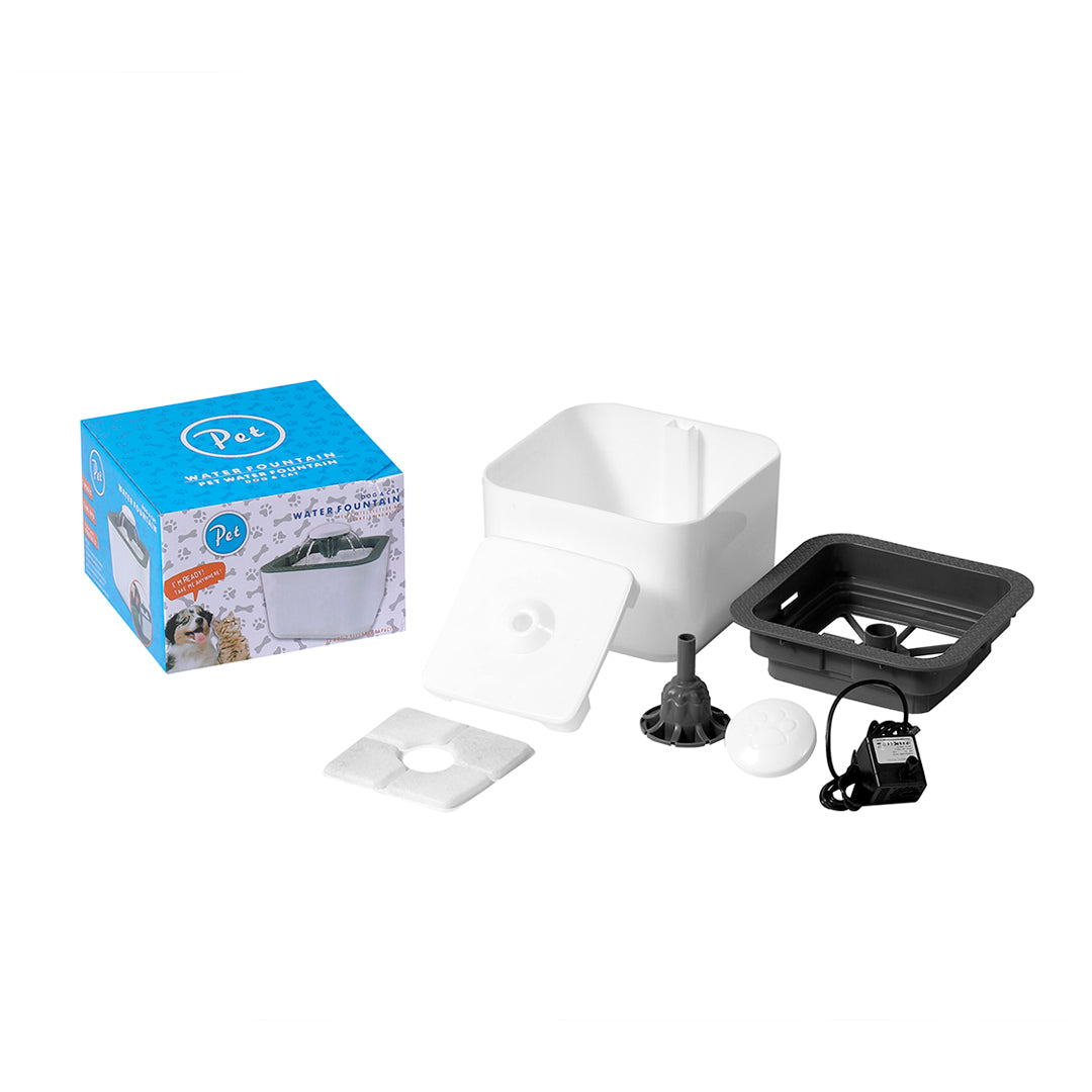 Fuente Bebedero Cuadrado para mascotas con 2 Filtros de Rega