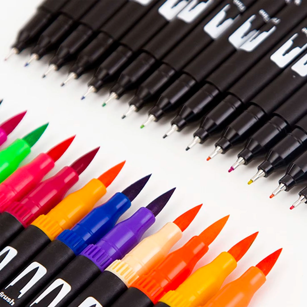 Juego de Marcadores Artisticos de Doble Pincel con Punta Fin