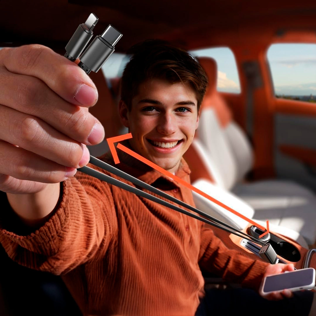 Cargador de Auto LISEN con Cables Retractil 4 en 1