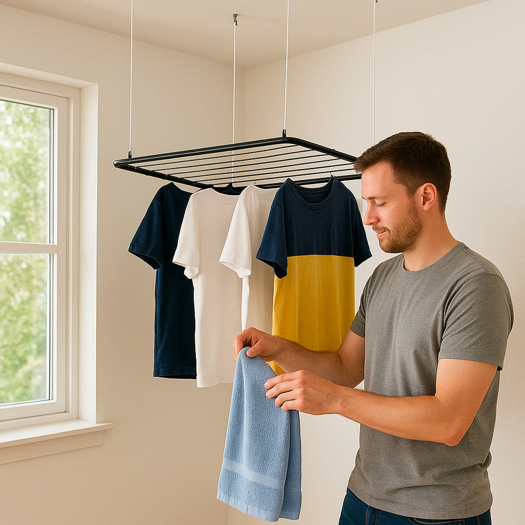 Tender de Ropa Colgante para Techo Ahorra Espacio Negro Mate