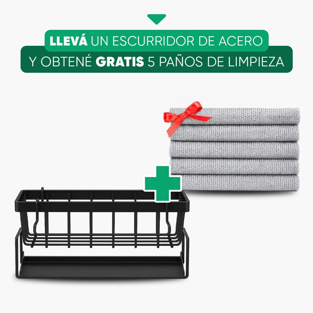 Escurridor para Fregadero de Acero Inoxidable + Set de 5 Paños de Regalo