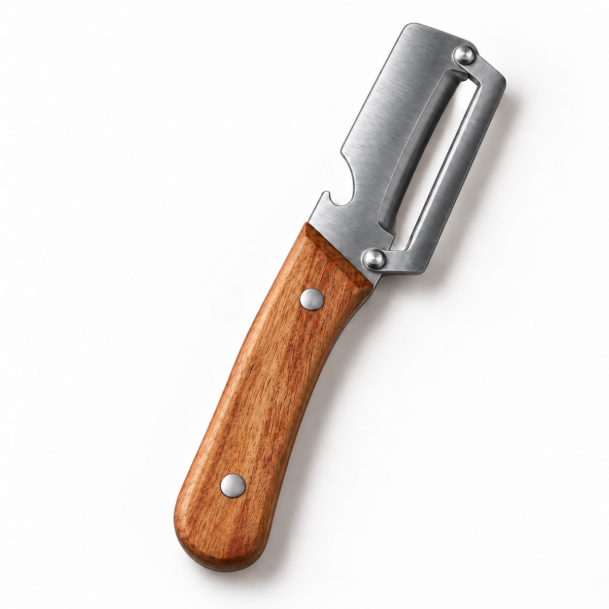 Pelador de acero inoxidable con mango de madera