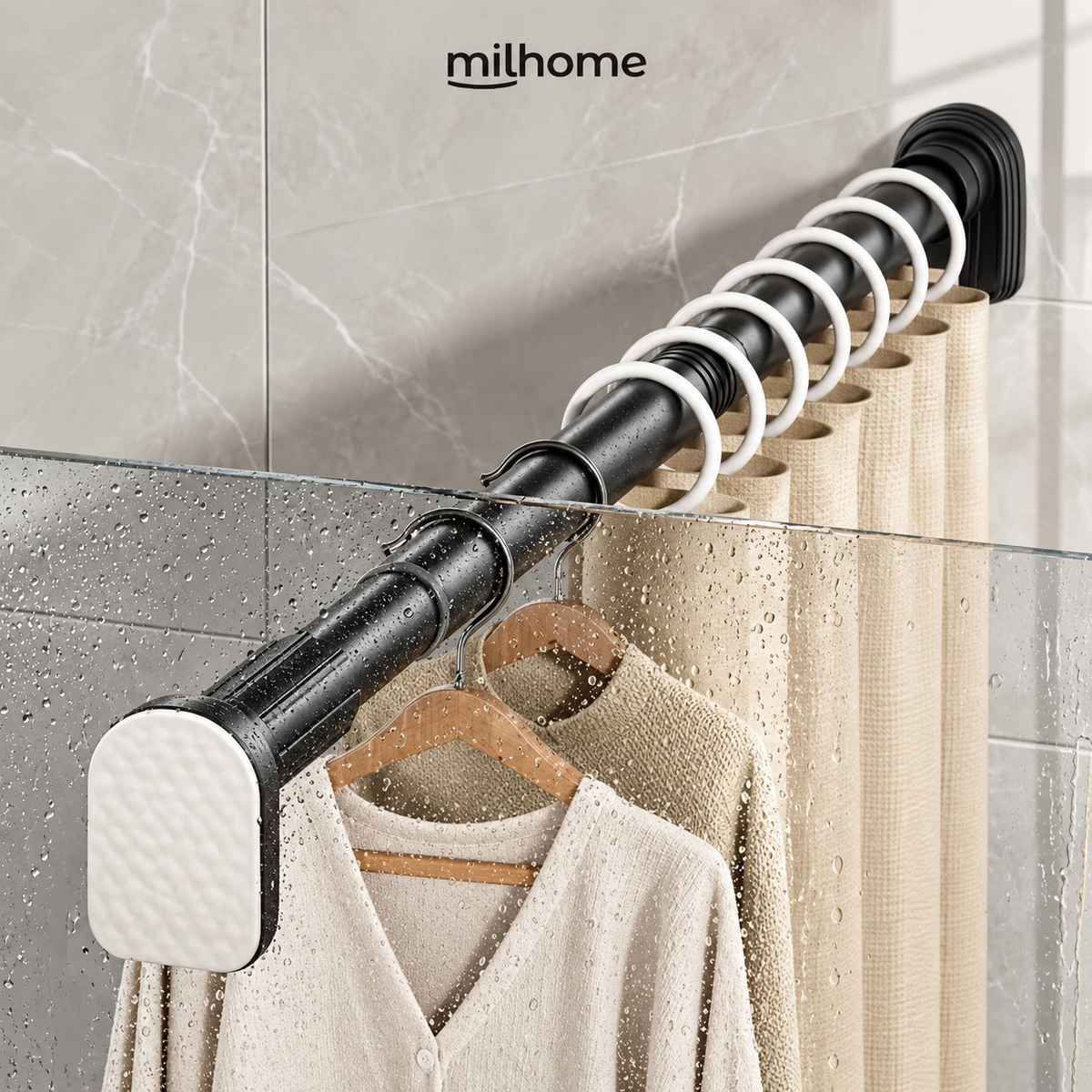 Barra Ajustable de Acero Inoxidable para Cortinas Milhome