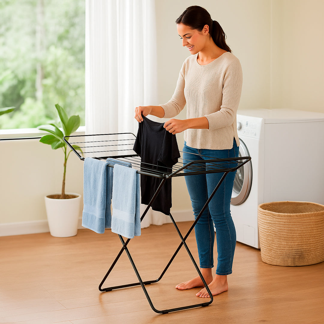 Tender de Ropa con Pie Doble con Alas Negro