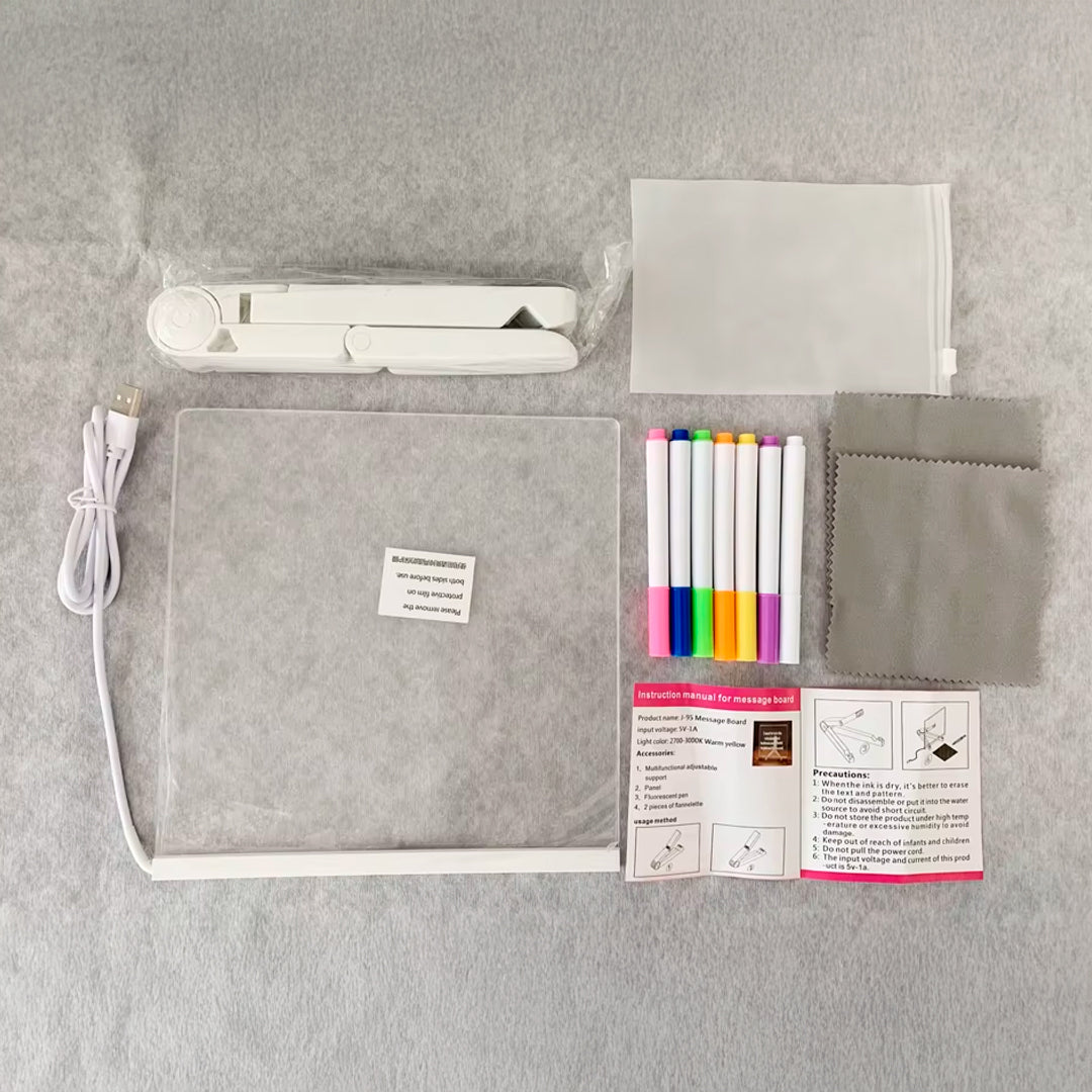 Pizarra Led de Acrilico USB con Marcadores y Soporte