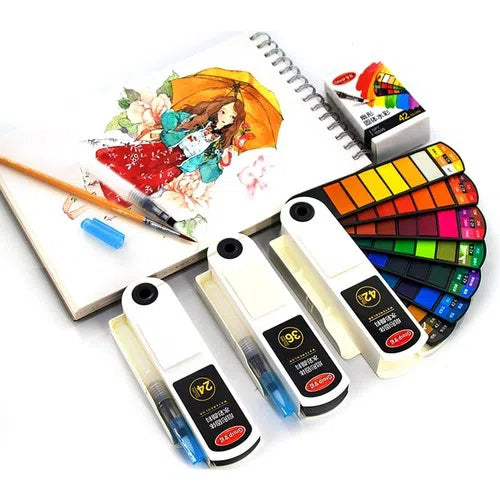 Set De Pintura De Acuarela Con Pincel De Agua y 24 Colores